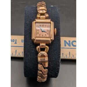 Vintage BULOVA 14k Rose Gold Filled Art Deco Stretch Band Watch Working
